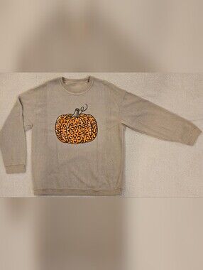 🎃 NWOT Leopard Pumpkin Corded Sweatshirt 2XL Khaki Boutique Fall SWEATER